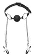 Hinder Breathable Silicone Ball Gag With Nipple Clamps - Black