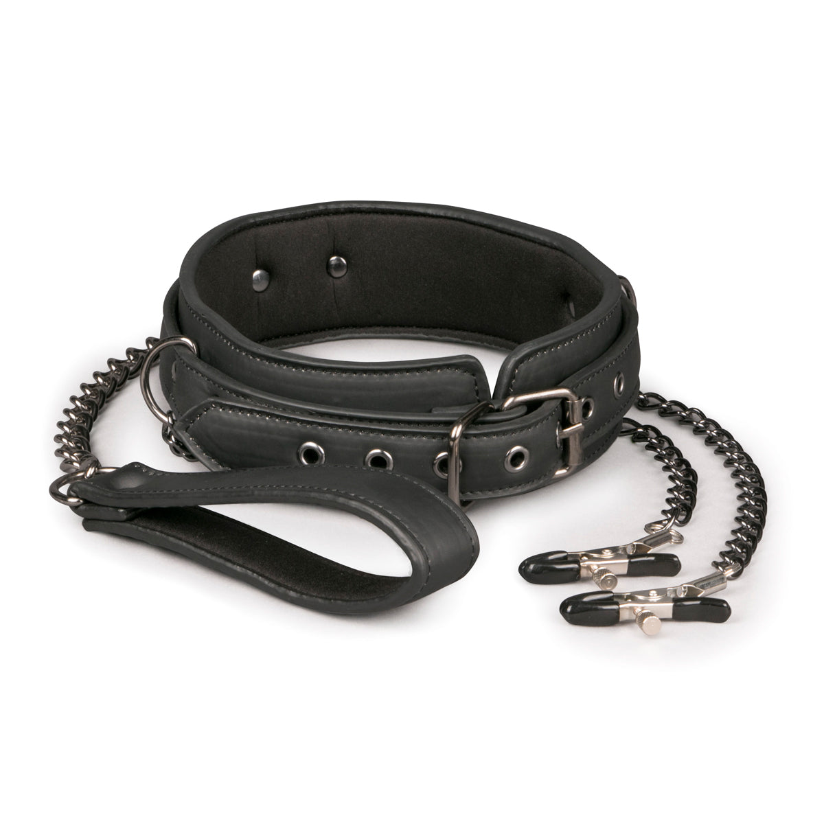Collar With Nipple Chains - Black