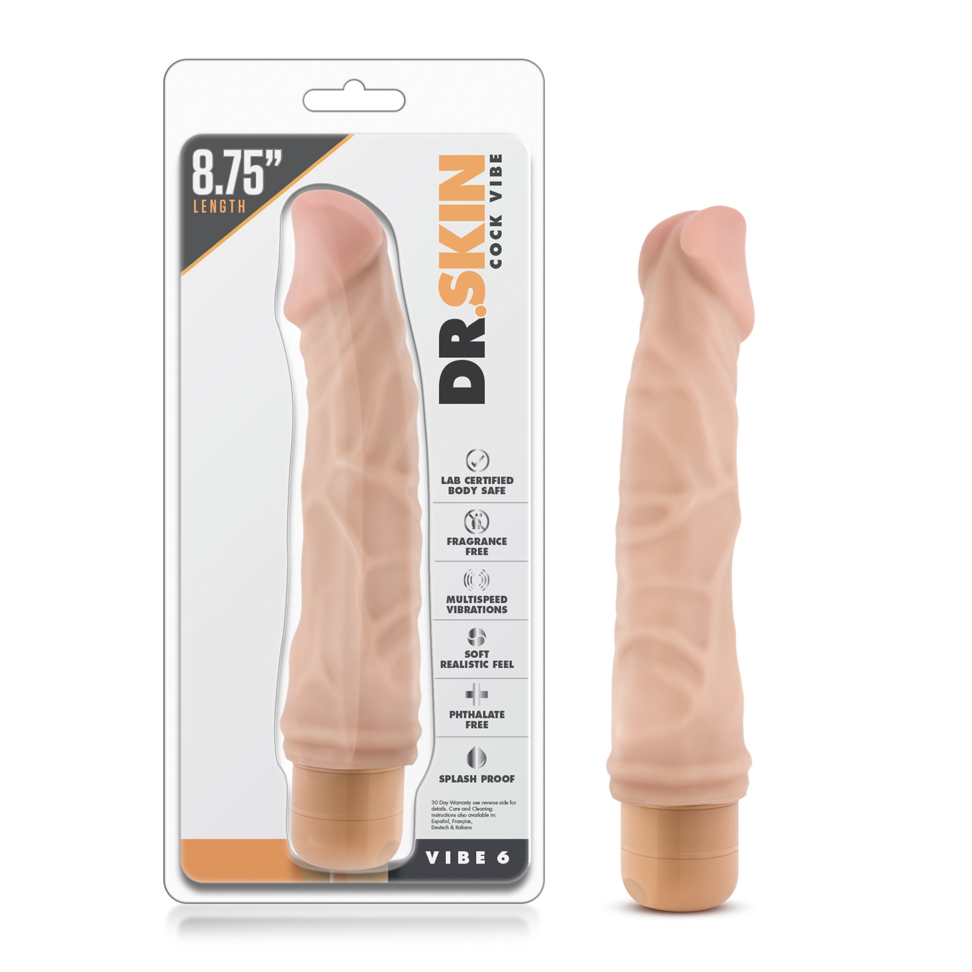 Dr Skin Cock Vibe 6 8.5in Vibrating Cock Beige - Beige