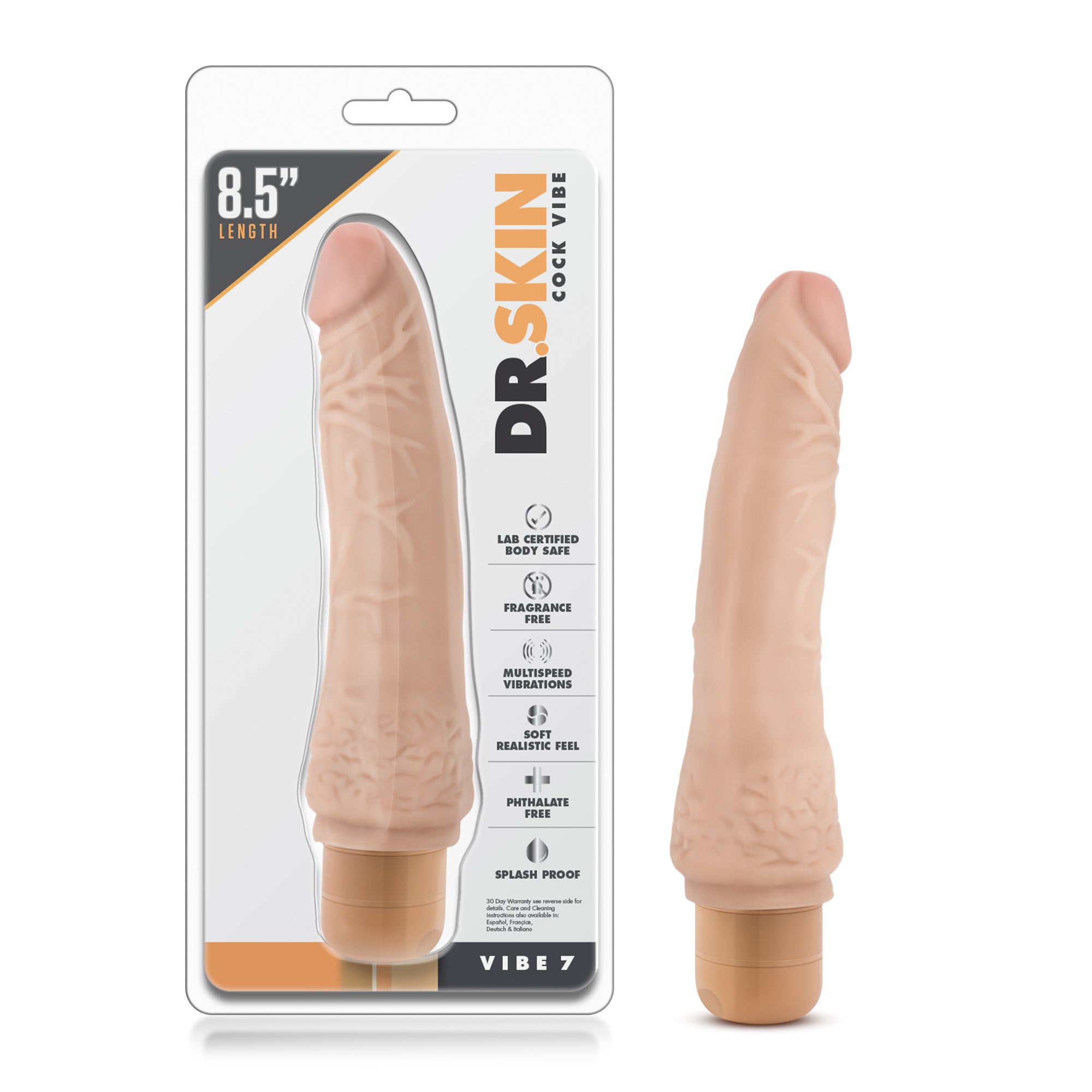 Dr Skin Cock Vibe 7 8.5in Vibrating Cock Beige - Beige