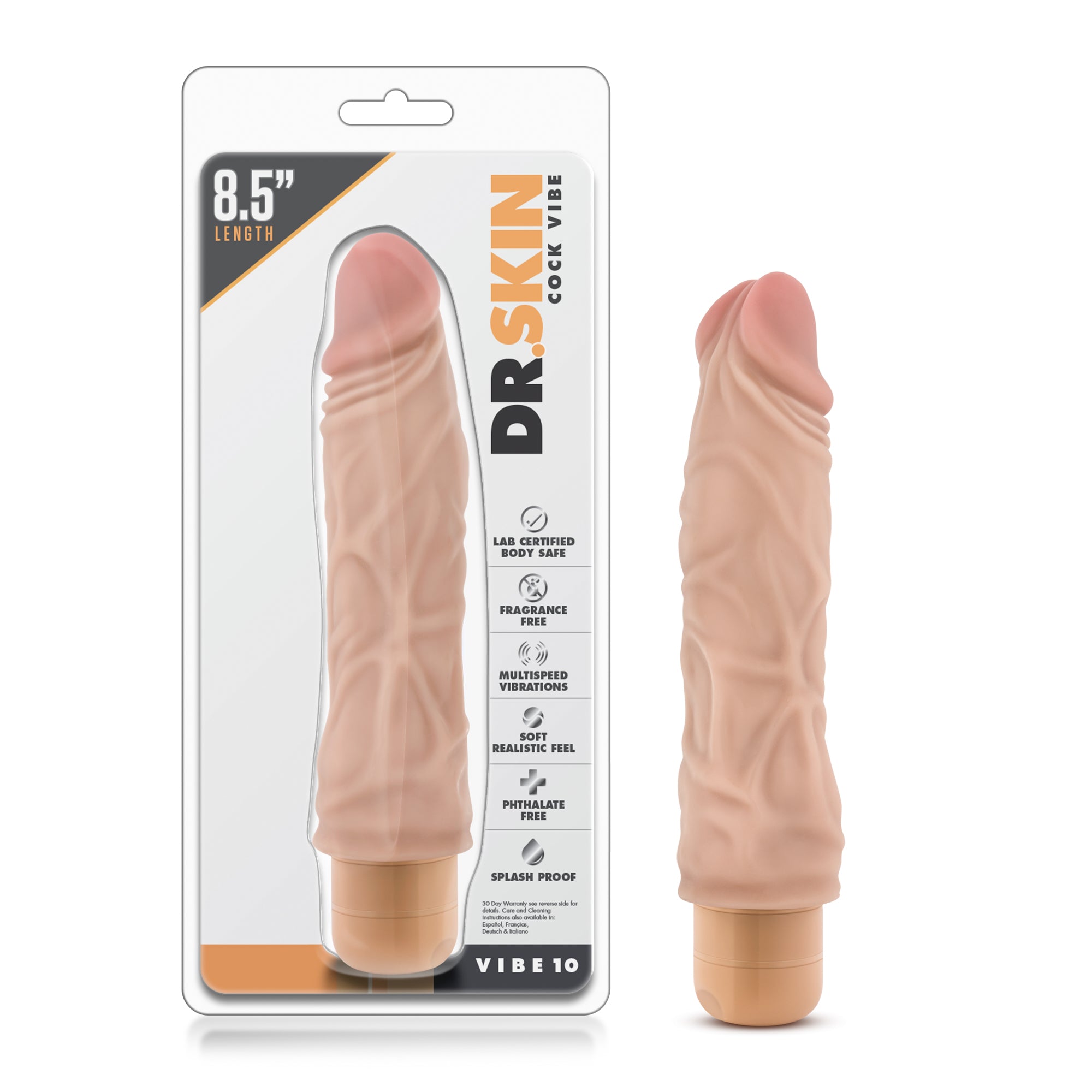 Dr Skin Cock Vibe 10 8.5in Vibrating Cock Beige - Beige