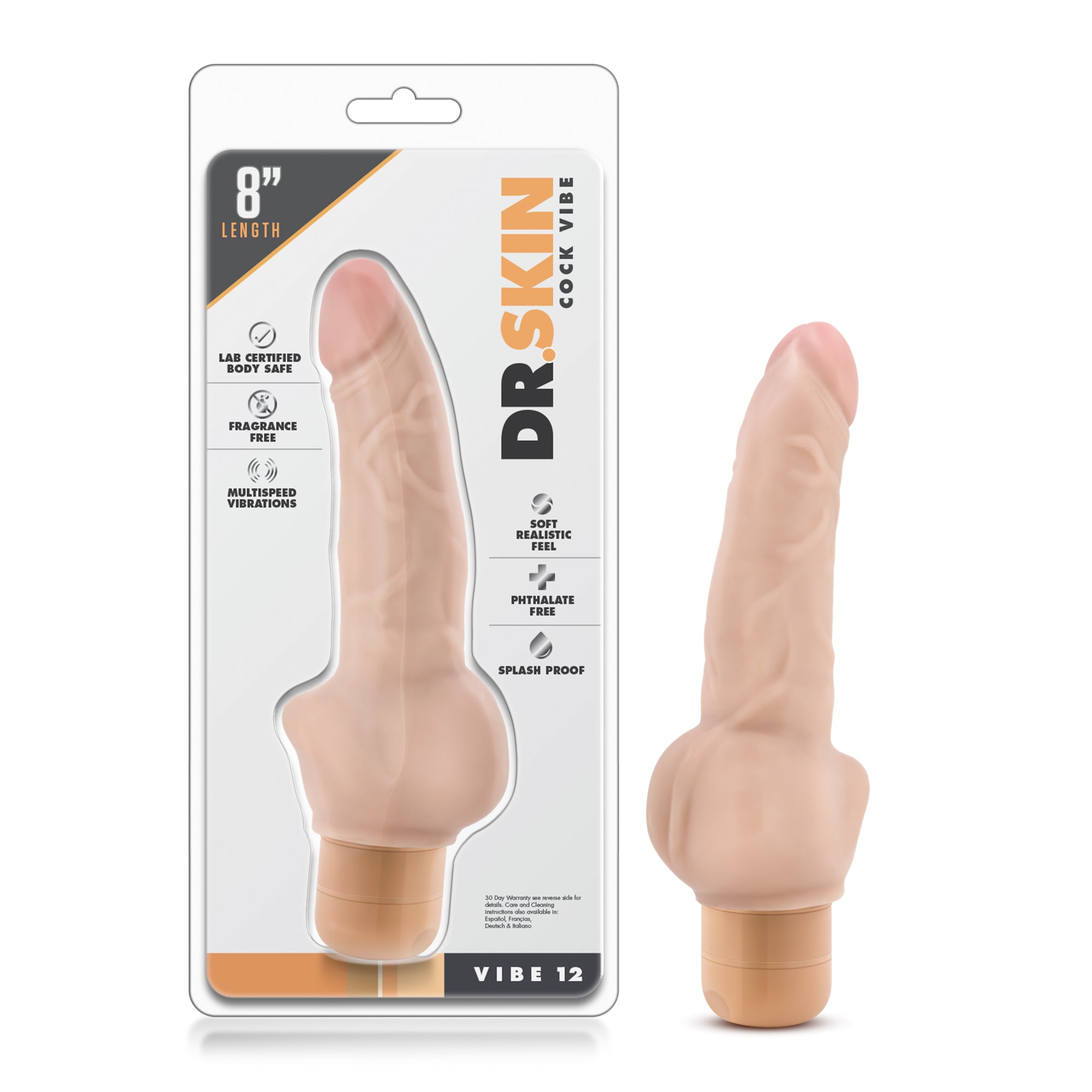 Dr Skin Cock Vibe 12 8in Vibrating Cock Beige - Beige