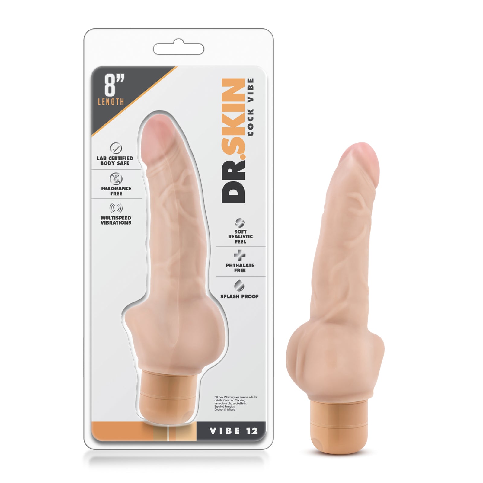 Dr Skin Cock Vibe 12 8in Vibrating Cock Beige - Beige