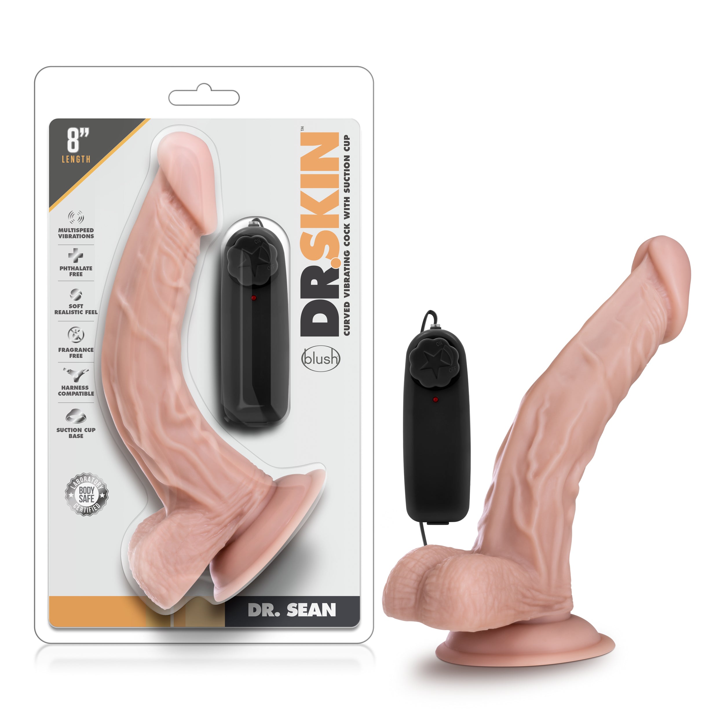 Dr Skin Dr Sean 8in Vibrating Cock with Suction Cup Vanilla - Vanilla