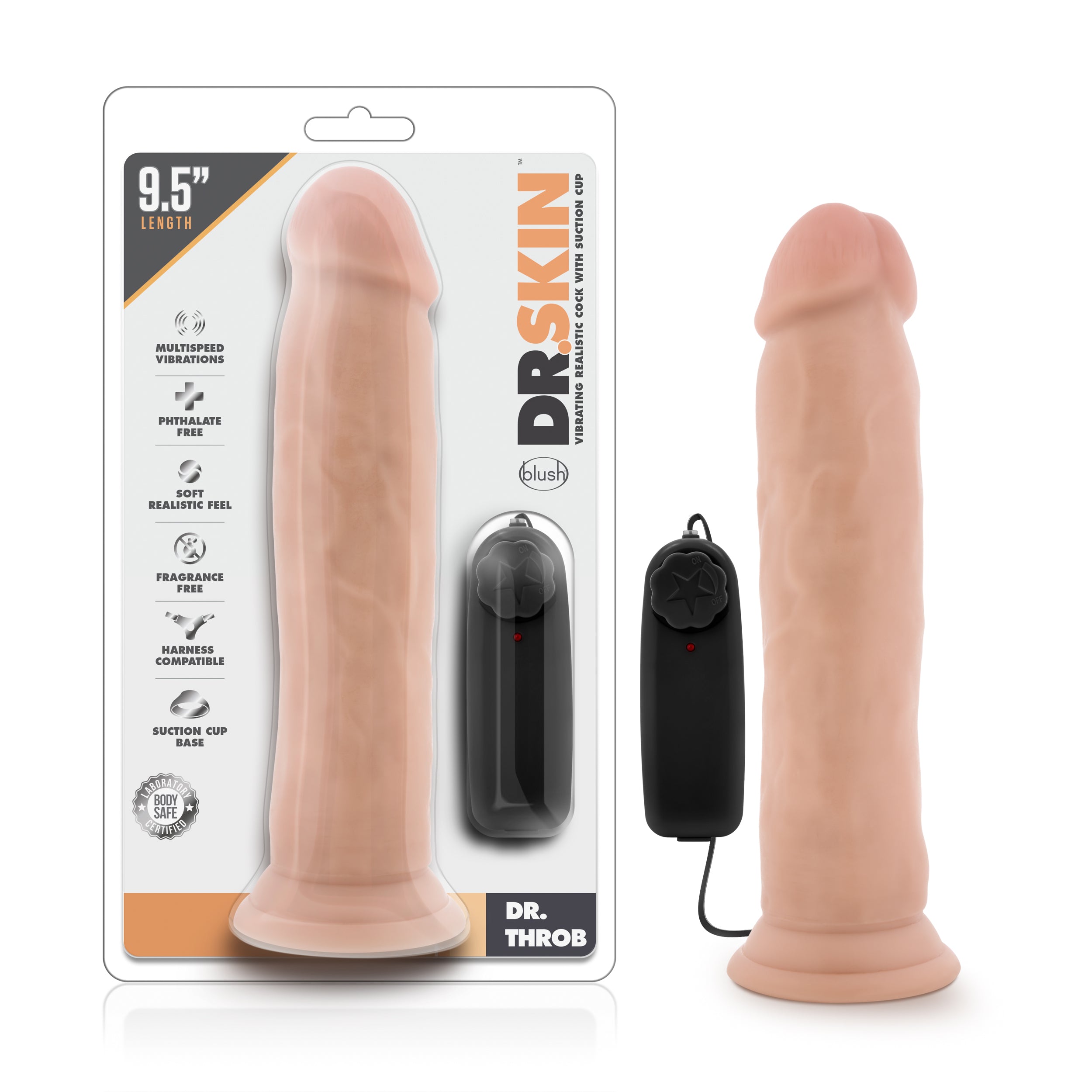 Dr Skin Dr Throb 9.5in Vibrating Realistic Cock with Suction Cup Vanilla - Vanilla