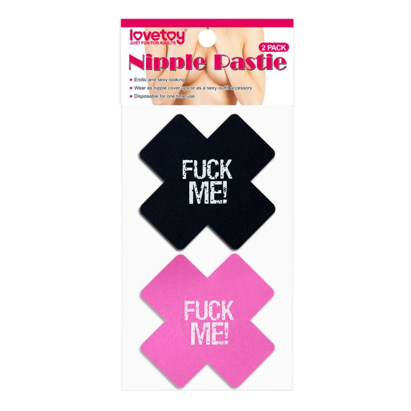 FUCK ME Cross Pattern Nipple Pasties Twin Pk - Black