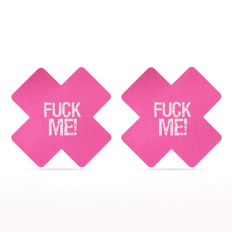 FUCK ME Cross Pattern Nipple Pasties Twin Pk - Black