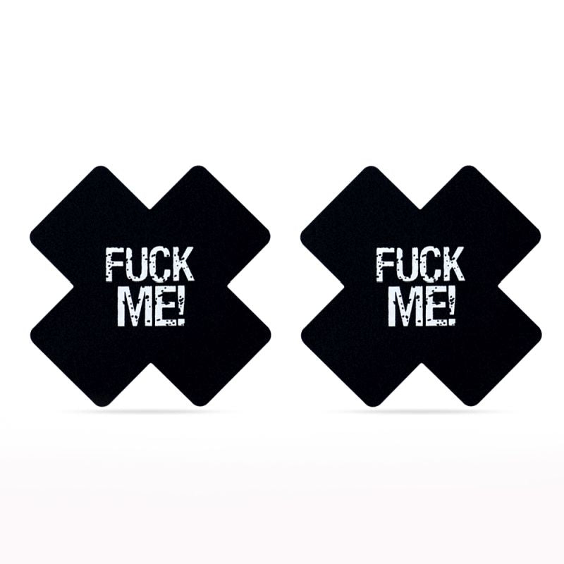 FUCK ME Cross Pattern Nipple Pasties Twin Pk - Black