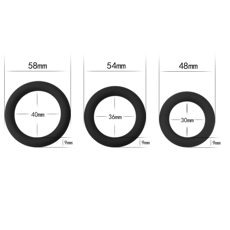 Silicone 3 Pc Cock Ring Set - Black
