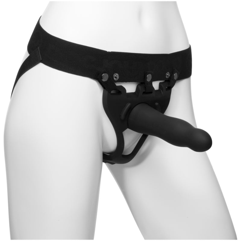 Be Daring 7in Bulbed Dong 2 Pc Hollow Silicone Strap-On Set  - Black