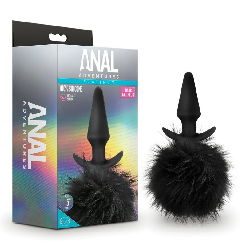 Anal Adventures Platinum Rabbit Tail Plug - Black