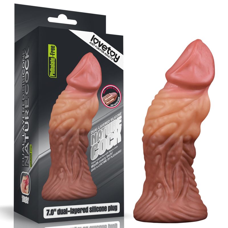 Nature Cock 7in Dual Layer Huge ALIEN Silicone Butt Plug Dildo - Flesh