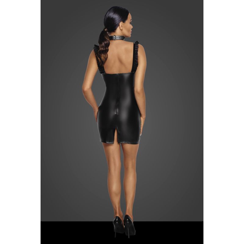 Power Wetlook Short Dress w Front Tulle Inserts - Black