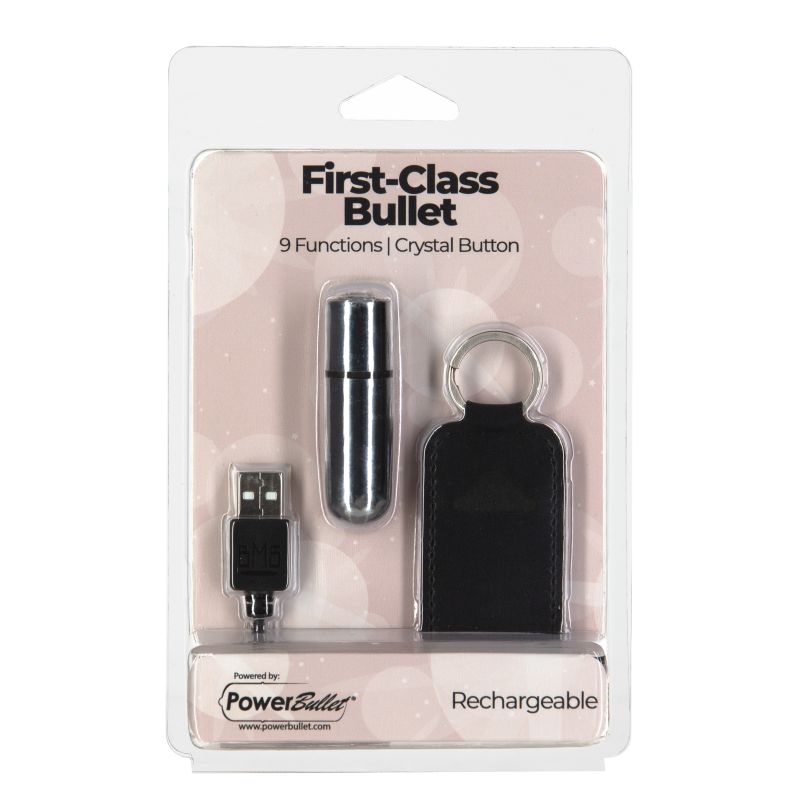 Power Bullet First Class 6cm Rechargeable w Crystal Silver - Silver