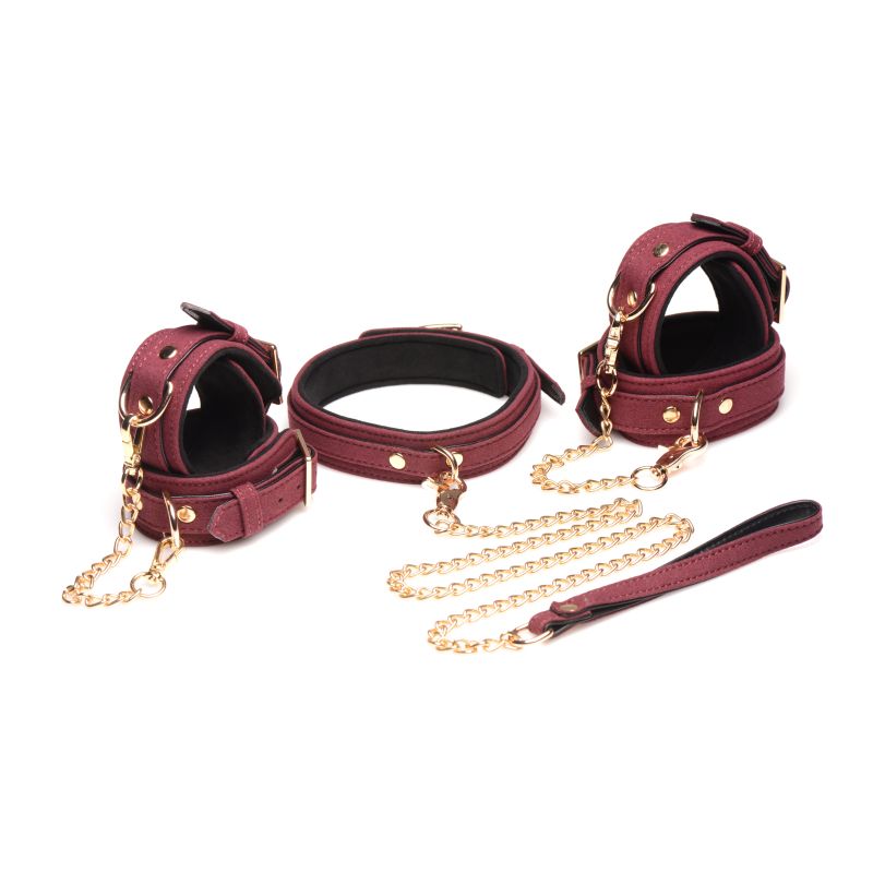 6 Pc Velvet Bondage Set Burgundy  - Burgundy