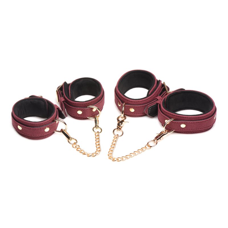 6 Pc Velvet Bondage Set Burgundy  - Burgundy
