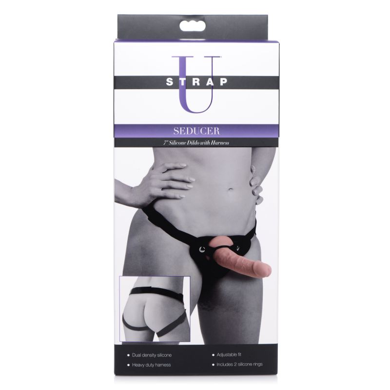 Seducer 7" Silicone Dildo w Harness Flesh - Flesh