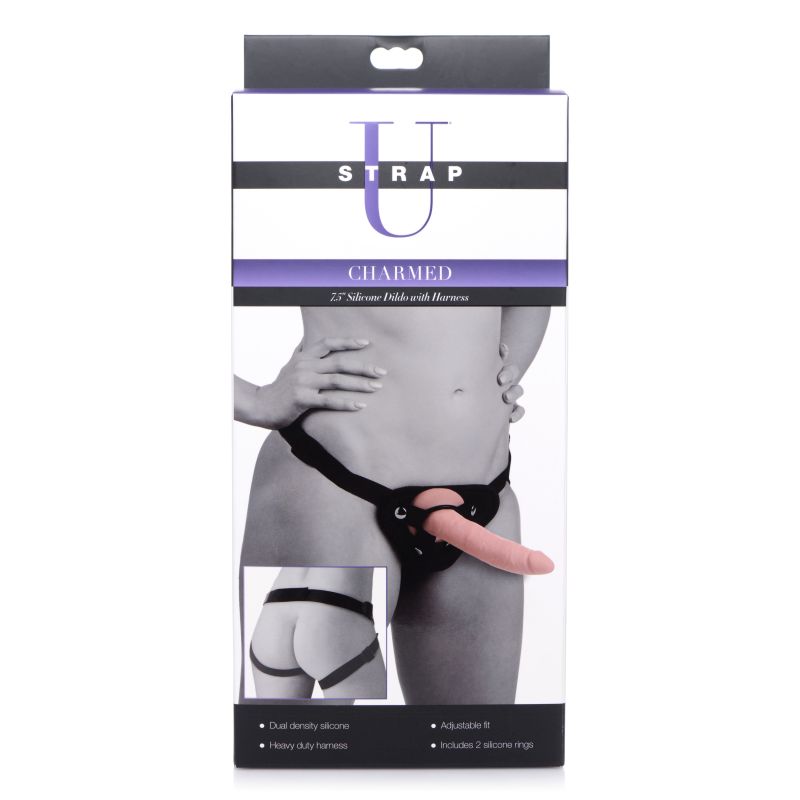 Charmed 7.5in Silicone Dildo w Harness Flesh - Flesh