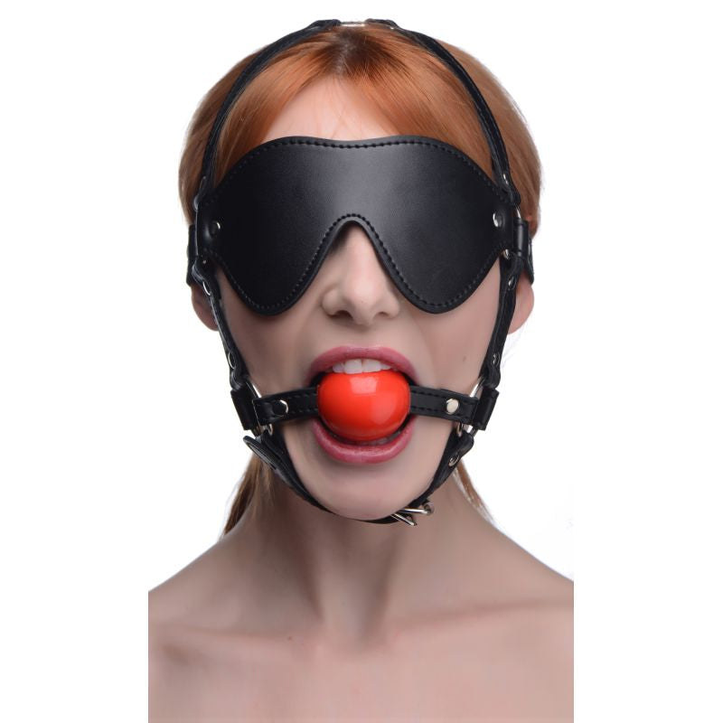 Blindfold Harness w Ball Gag - Black