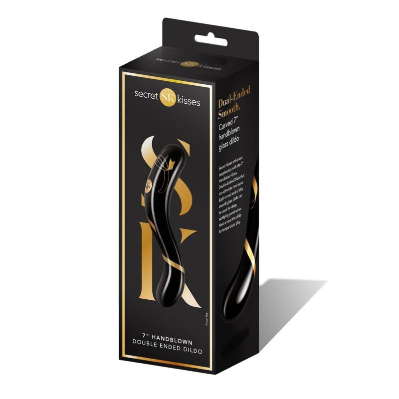 Secret Kisses Handblown Double Ended Dildo 7in - Black