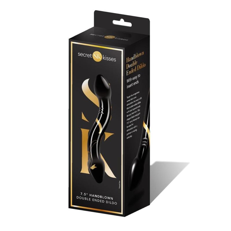 Secret Kisses Handblown Double Ended Dildo 7.5in - Black