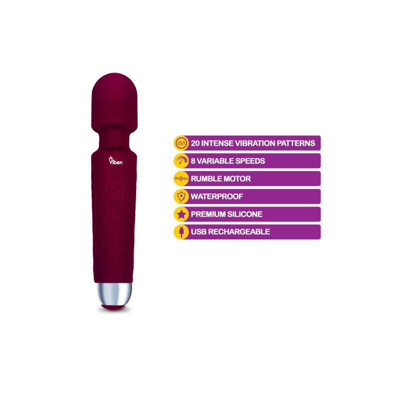 Viben Tempest Rechargeable Wand Massager Ruby - Burgundy