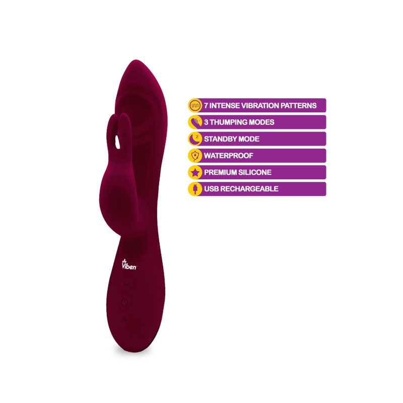 Viben Pzazz Rechargeable Thumping Rabbit Ruby - Burgundy