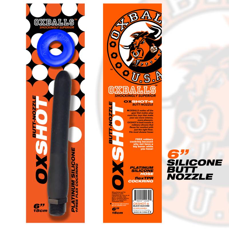Oxshot Butt Nozzle 6in Shower Hose  - Black
