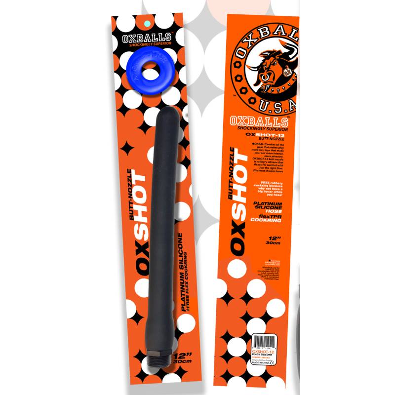 Oxshot Butt Nozzle 12in Shower Hose - Black