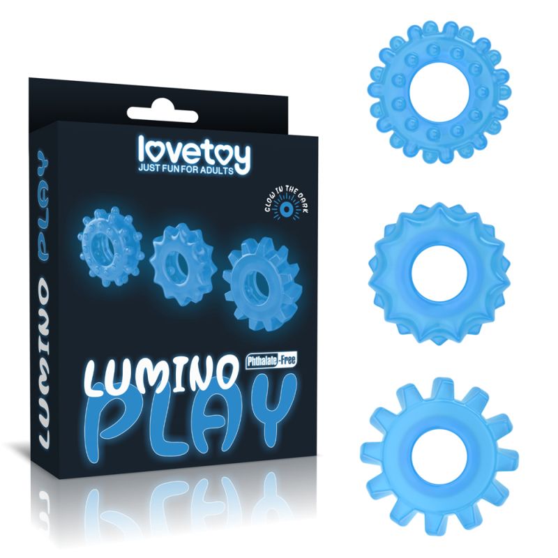 Lumino Play Penis Rings 3 Pc - Blue