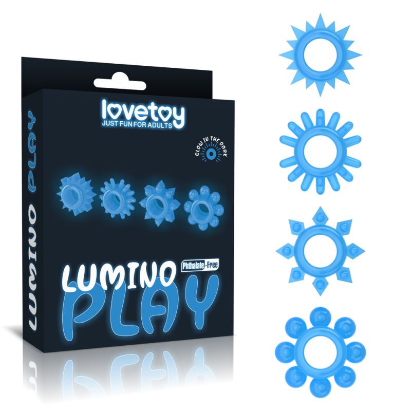 Lumino Play Penis Rings 4 Pc - Blue