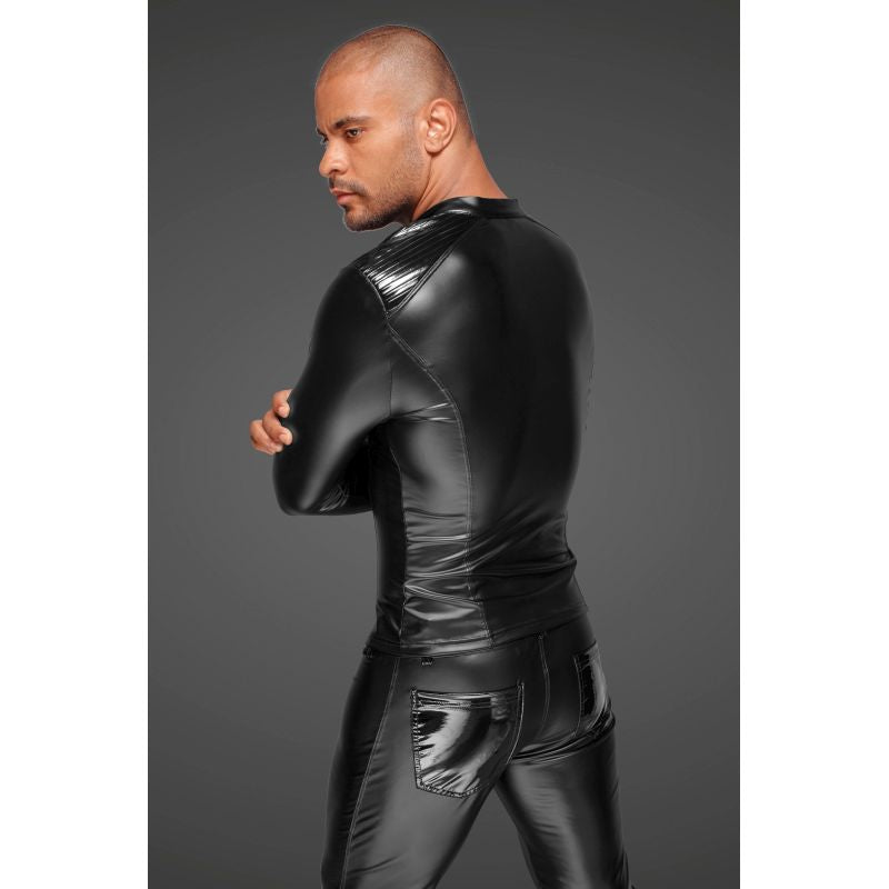Power Wetlook Mens Jacket w Pleated PVC Epaulets - Black