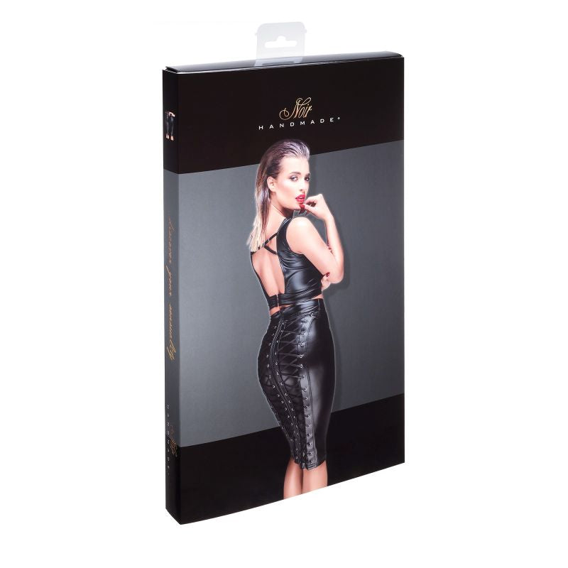 Power Wetlook Pencil Skirt w Long Zipper - Black