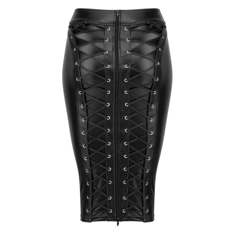 Power Wetlook Pencil Skirt w Long Zipper - Black