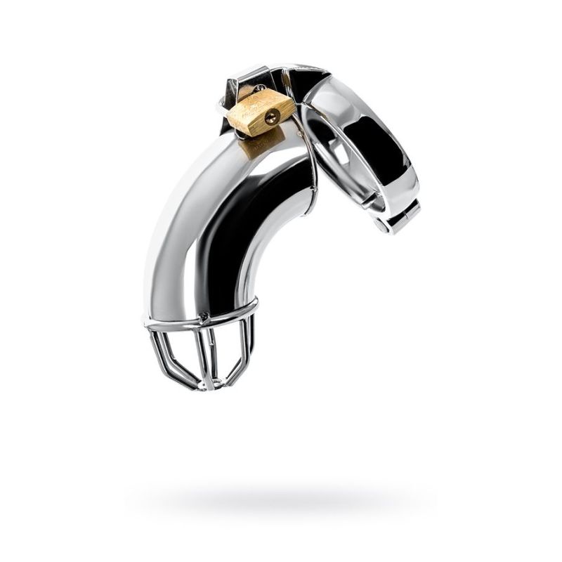 Silver Metal Cock Cage w Rings and Lock - Silver