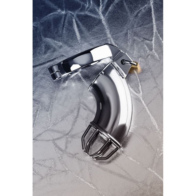 Silver Metal Cock Cage w Rings and Lock - Silver