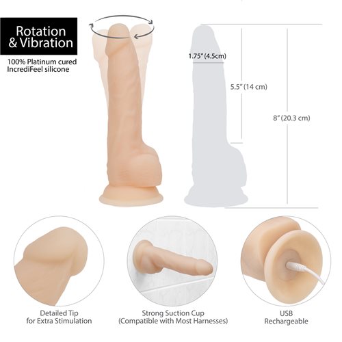 Rotating 8in Vibrating Dildo w Remote Vanilla - Vanilla