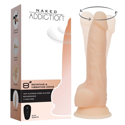 Rotating 8in Vibrating Dildo w Remote Vanilla - Vanilla
