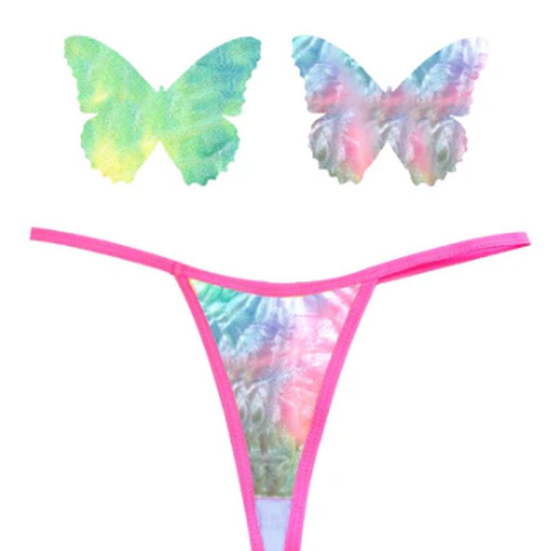 Rainbow Sherbet Tie Die Butterfly Pastie and Panty Set - Mixed