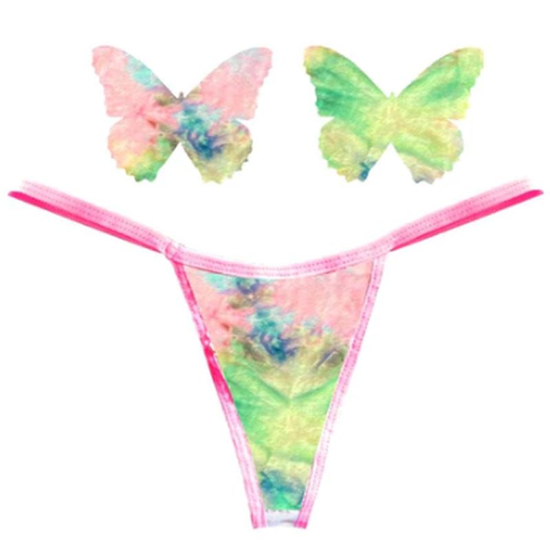 Rainbow Sherbet Tie Die Butterfly Pastie and Panty Set - Mixed