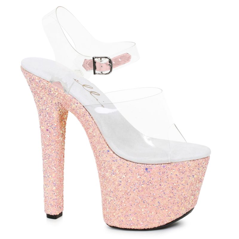 Stiletto Platform Sandal With Peach Glitter 7in  - Peach