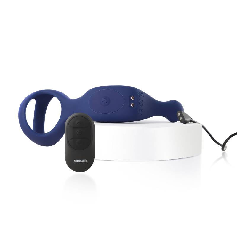 Underquaker Vibrating Anal Probe with Cockring and Remote - Blue
