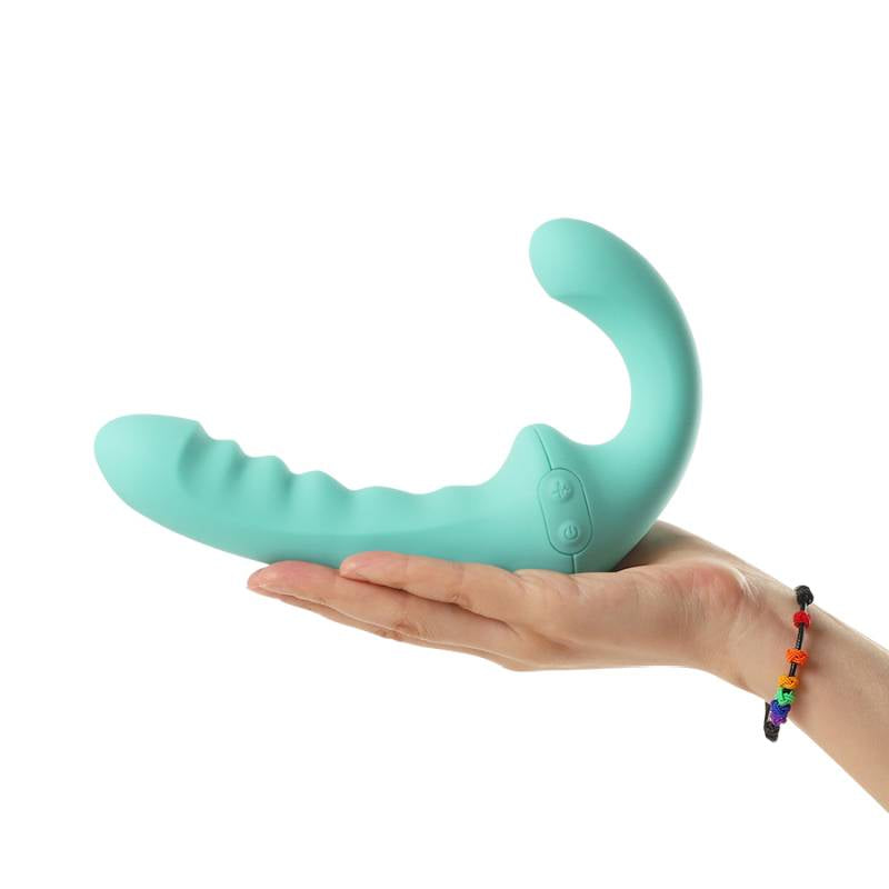 VibraTwin Rechargeable Come Hither Strapless Strap On with Remote - Green