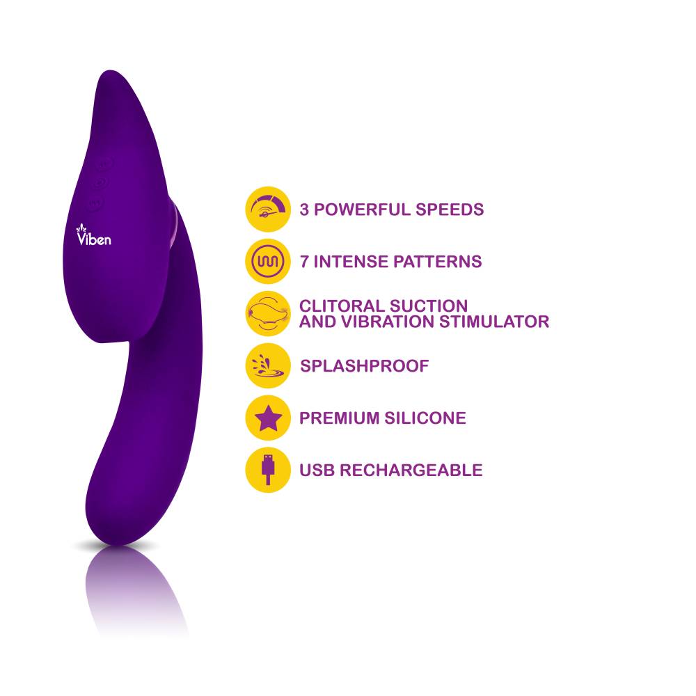 Symphony 21 Mode Swivel Suction Head Triple Motor Vibrator - Purple