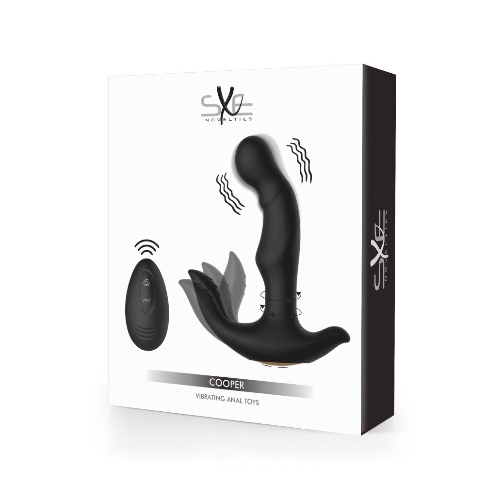 SXE Cooper Vibrating Remote Control Anal Prostate Dildo Plug - Black