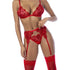 Red 3 Pc Set w/ Bralette, Garter Belt and Thong