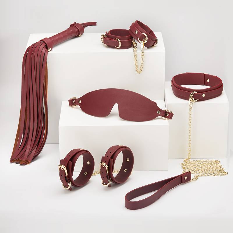 8 Pc Deluxe Bondage Play Kit Burgundy Gold - Burgundy