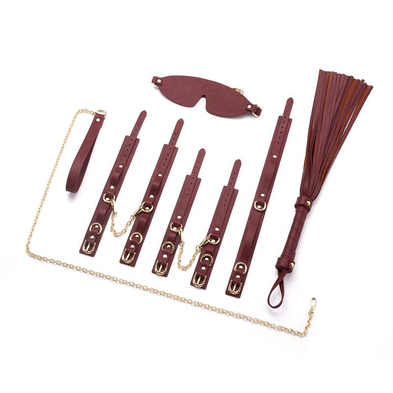 8 Pc Deluxe Bondage Play Kit Burgundy Gold - Burgundy