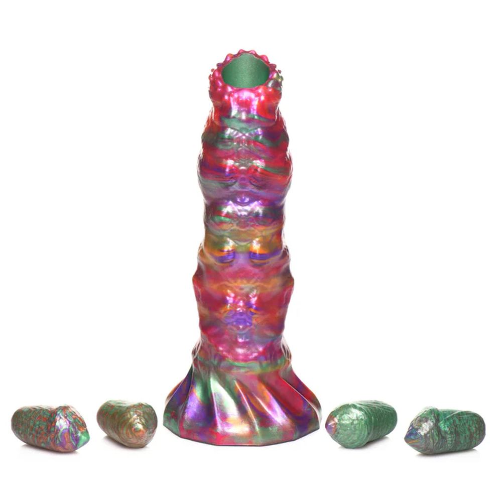 Larva Silicone Ovipositor Dildo w/ Eggs - Rainbow
