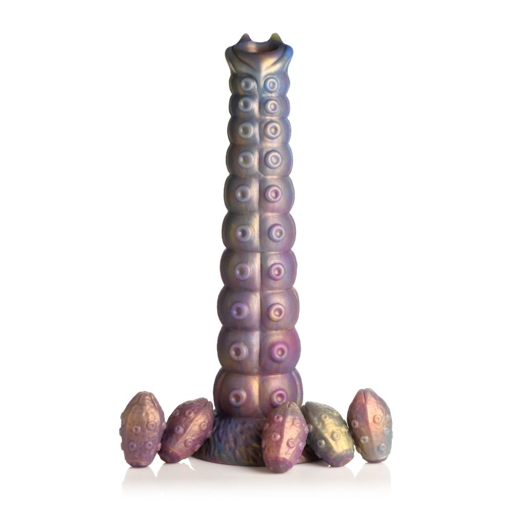 Deep Invader Tentacle Ovipositor Silicone Dildo with Eggs - Rainbow